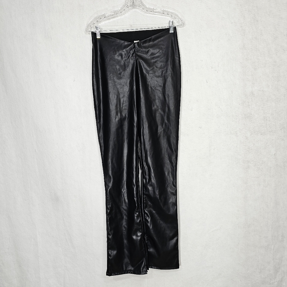H&M Black Faux Leather Straight Leg Pants 10